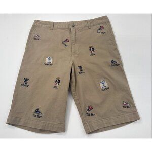 Polo Ralph Lauren Shorts Youth Boys 14 Khaki Bear All Over Embroidered Logo